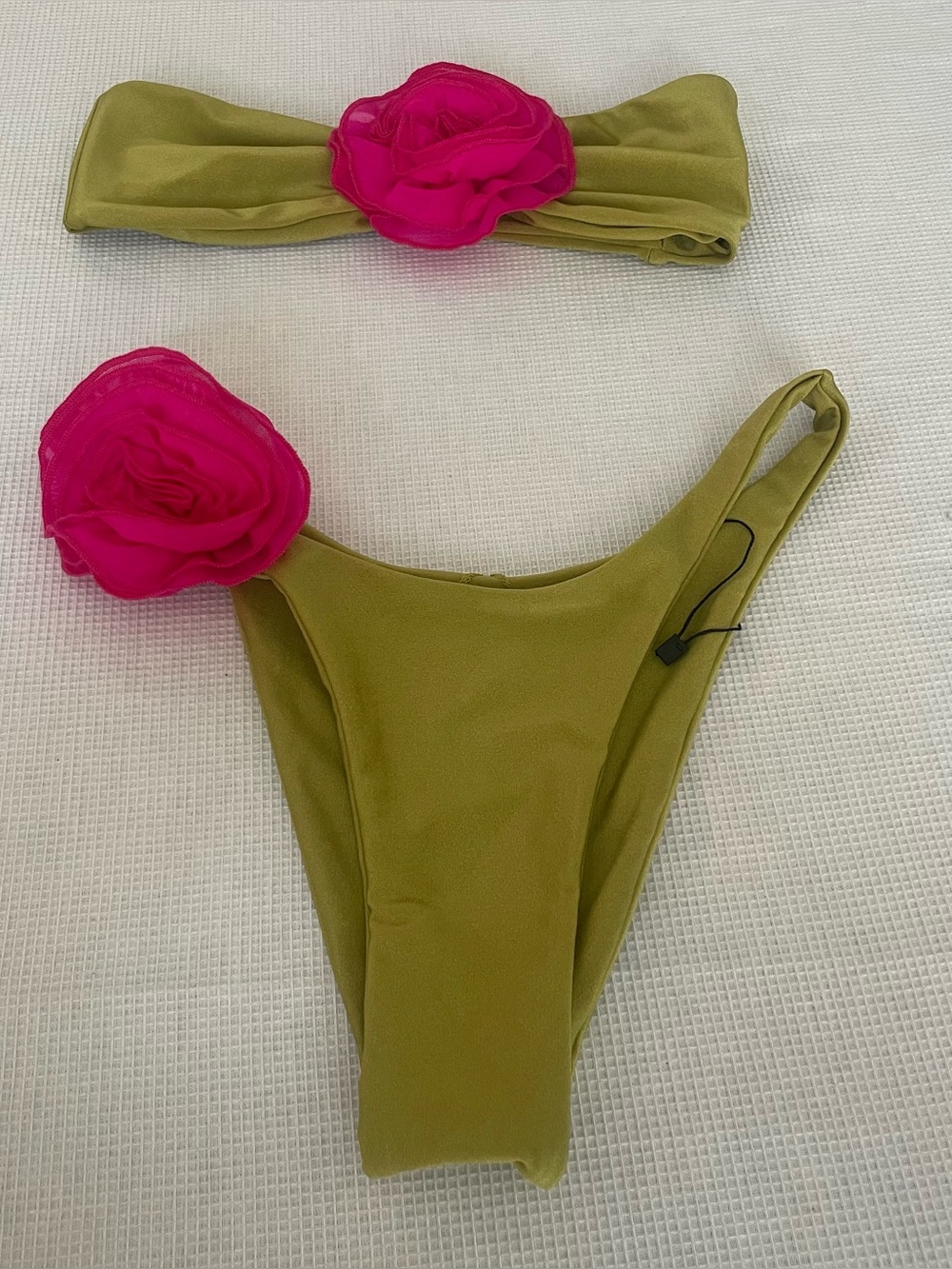 SAME Olive Green Bikini Set Pink Rosette Size S